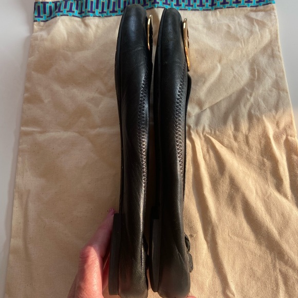 Tory Burch Black Flats with Gold Logo - Picture 8 of 11